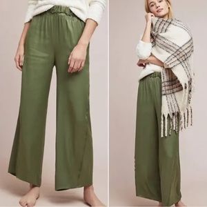 Anthropologie Green Satin Pants